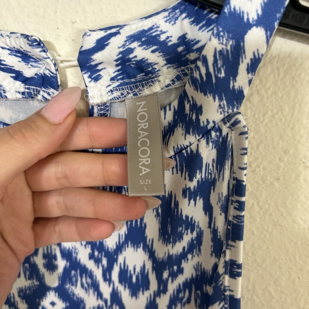Blue and White Ikat High Neck Halter Midi Dress (Size L) - Picture 2 of 7